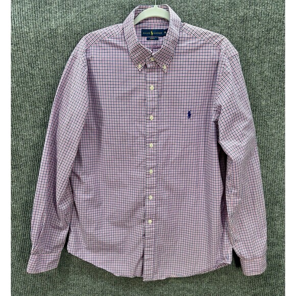 Ralph Lauren Button Shirt Mens XL Slim Fit Pink Gingham Pony Logo Long Sleeve - Picture 2 of 8